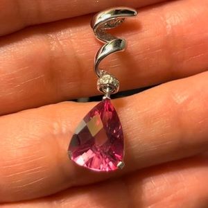 10k Diamond & Pink Topaz Pendant/chain